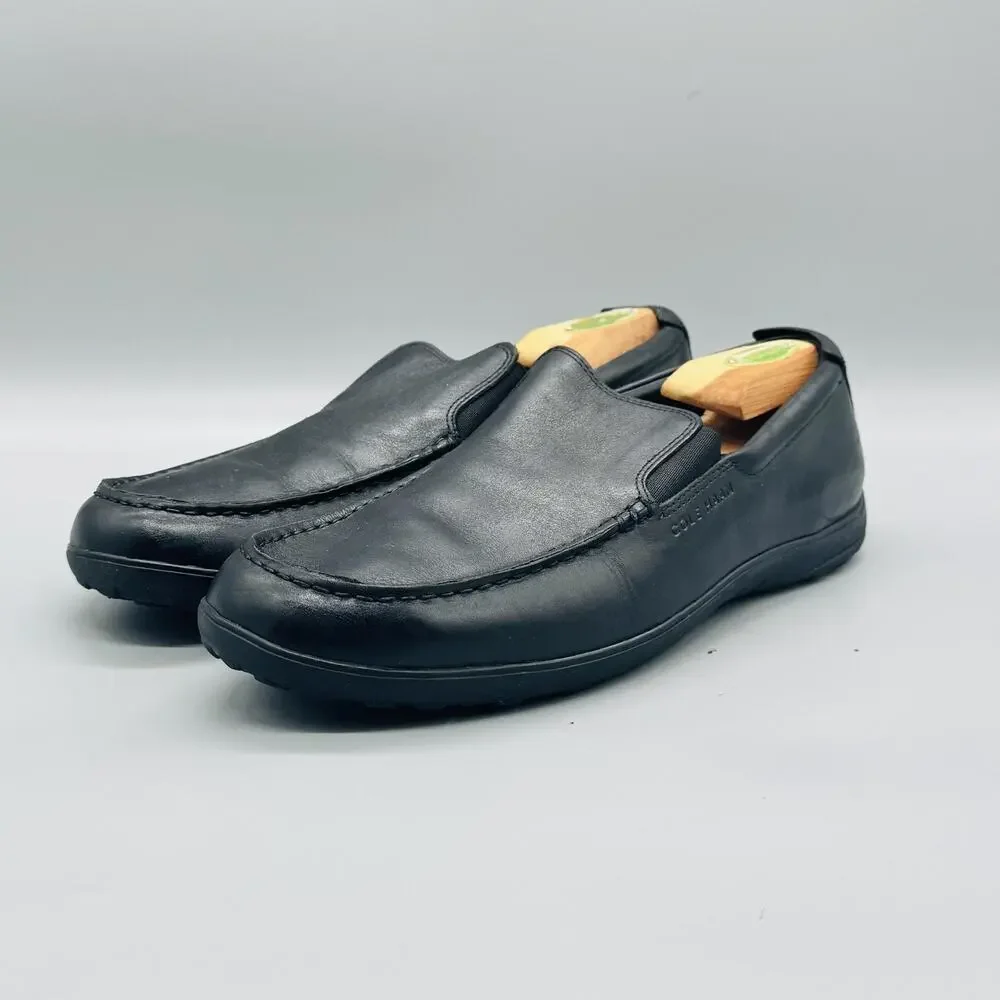 Cole Haan Shoes Mens 10.5 Black Leather Slip On Moc Toe Loafers Casual Comfort